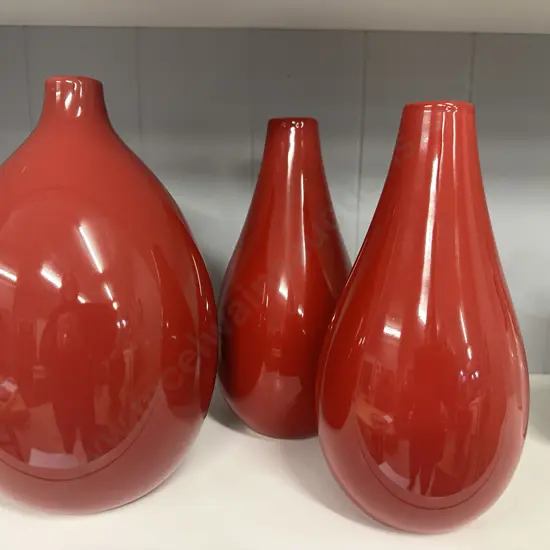 Claret Coloured Vases X3
